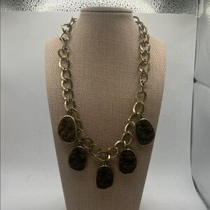Costume Chain Necklace with Brown Stone Accents